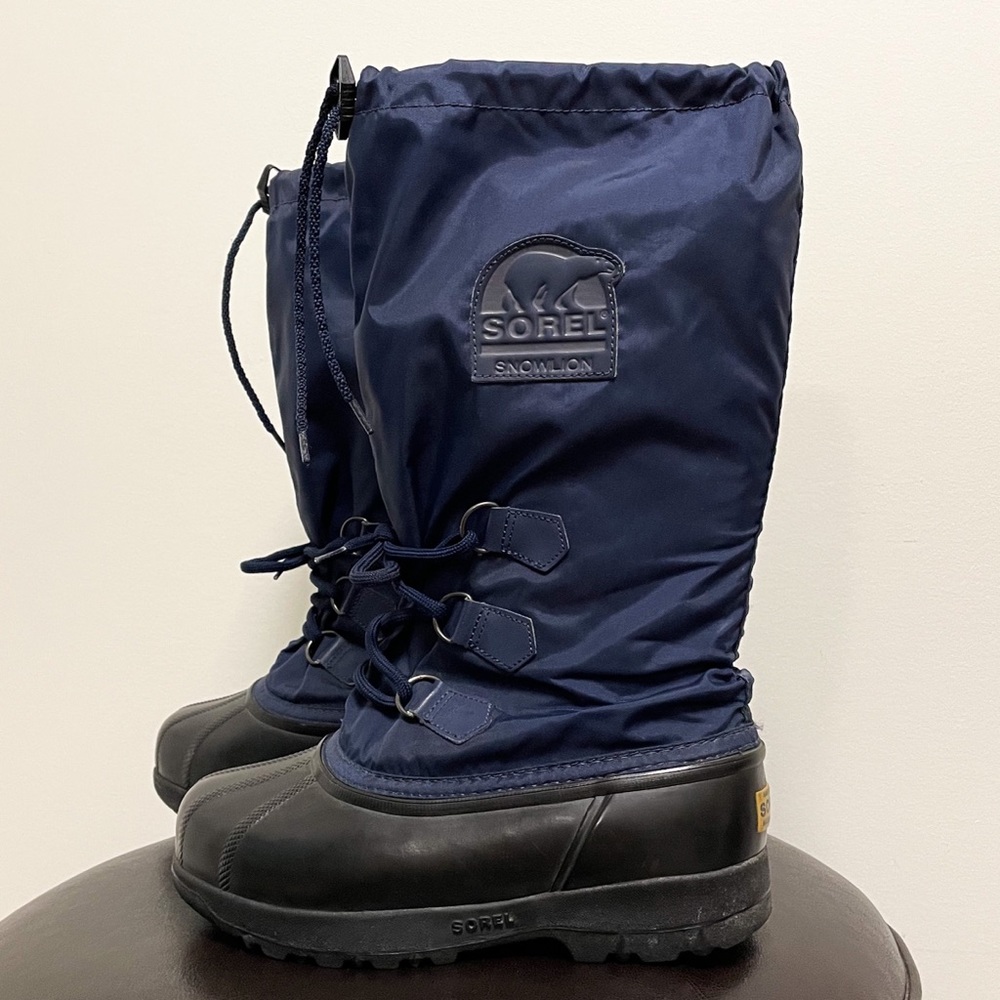 Sorel Snowlion II Black Blue Lined Snow Boots
